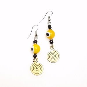 Black & Bright Yellow Evil Eye Drop Dangle Earrings
